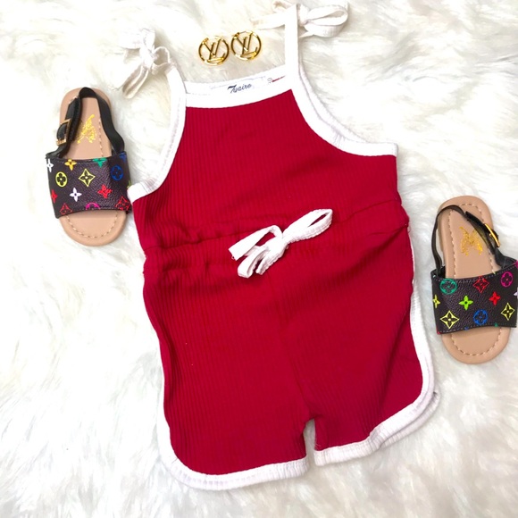 Red Baby Toddler Shorts Romper - Picture 3 of 3
